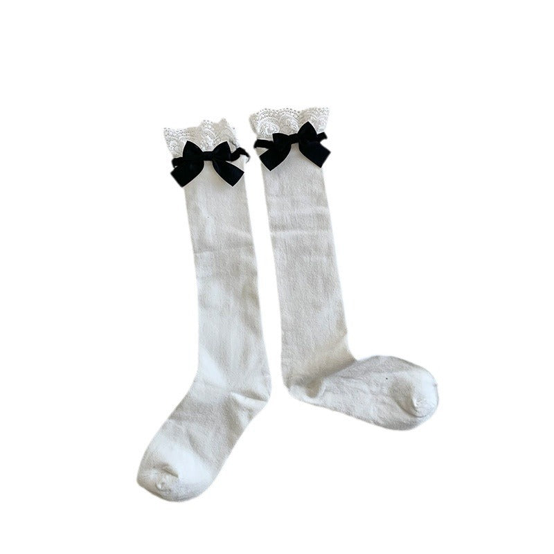 Sweet Girl Slim Fit Jk Bow White Cute Calf Socks