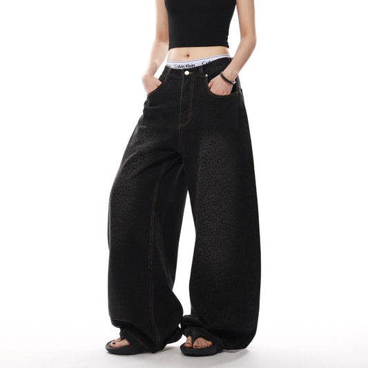 Women's Black Gradient Leopard-Print Denim Jeans
