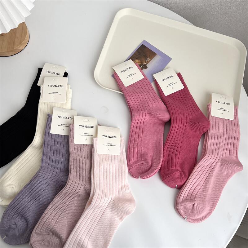 Trendy Solid Color Pile Style Cute Mid-calf Length Socks