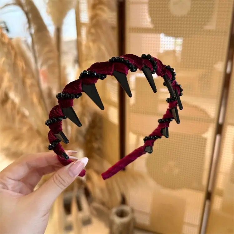 Velvet Rhinestone High Skull Top Wave Headband Female