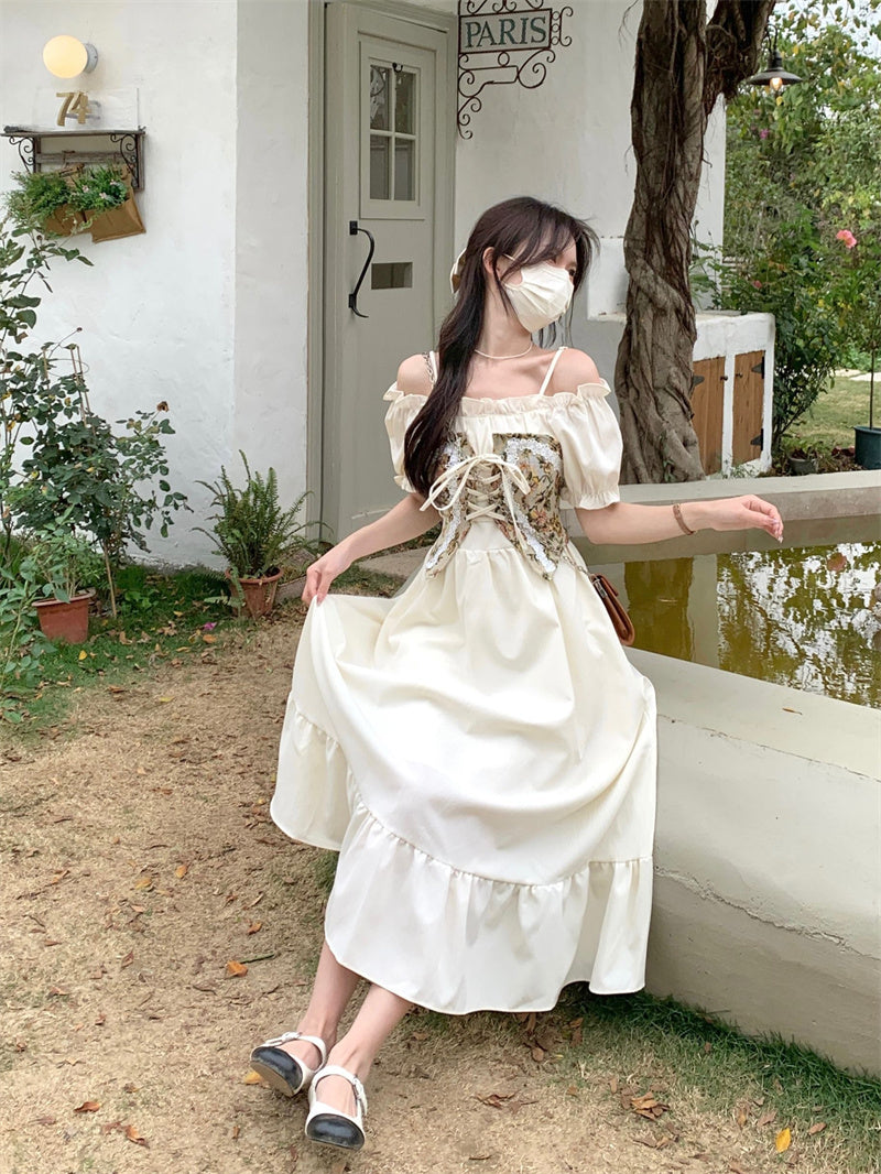 French Off Shoulder Strap Dress For Women