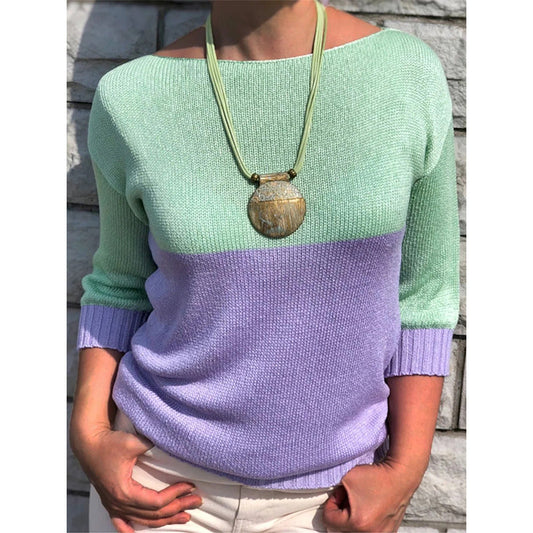Women's Clothes Color Matching Long-sleeved Sweater