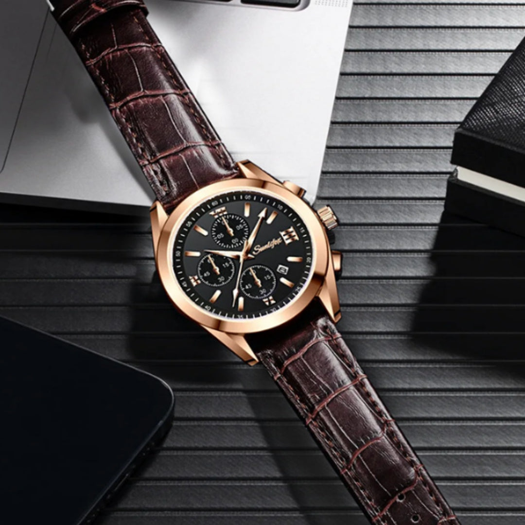 Business Casual Simple Fashion Leather Belt Round Men's Watch