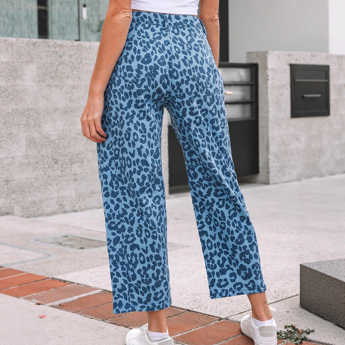 New High-waisted Trendy Leopard Print Straight-leg Pants