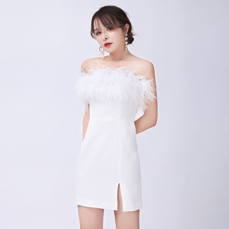 Chest Wrapped Feather Bandage Dress