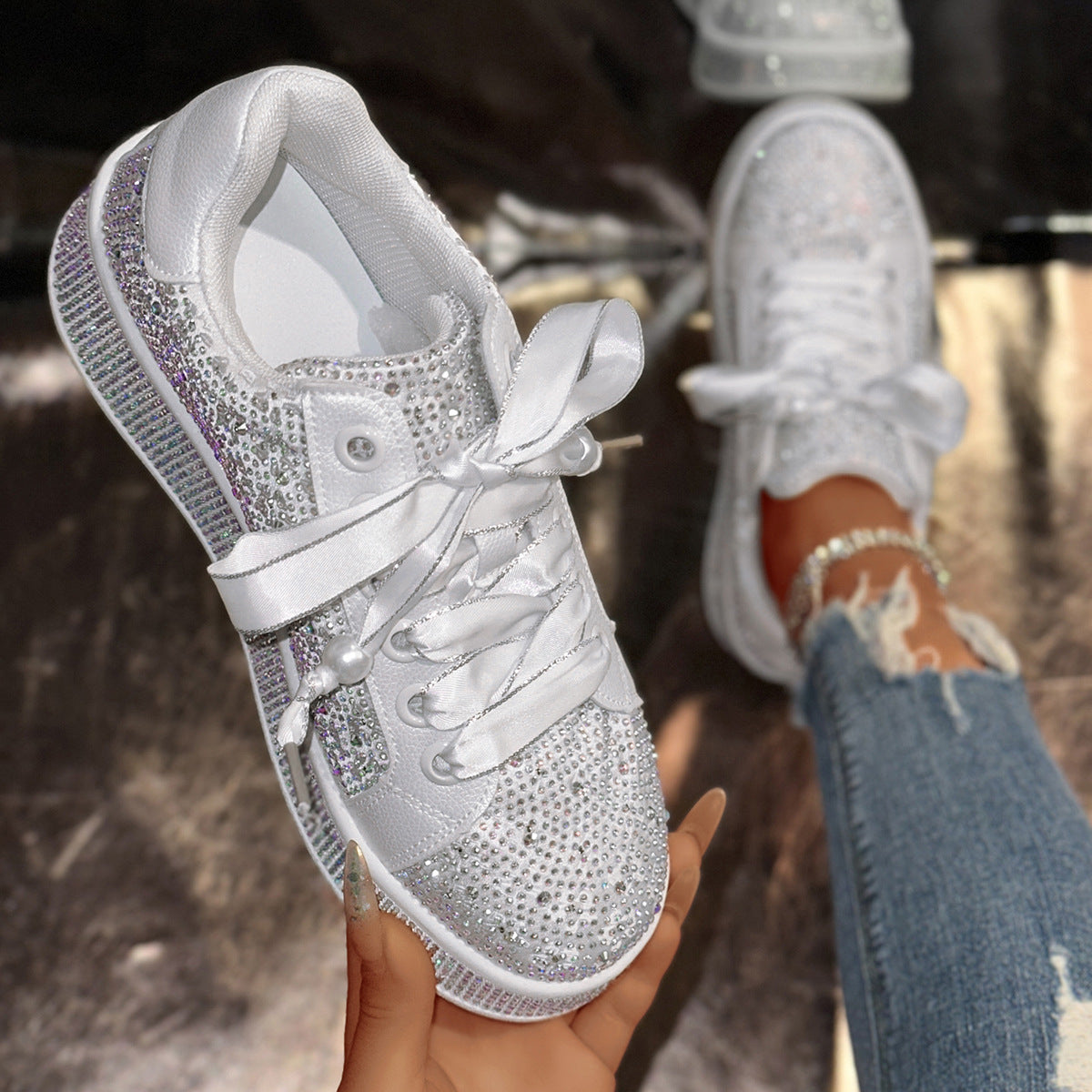 European Goods Plus Size Starry Rhinestone Casual Women's Shoes