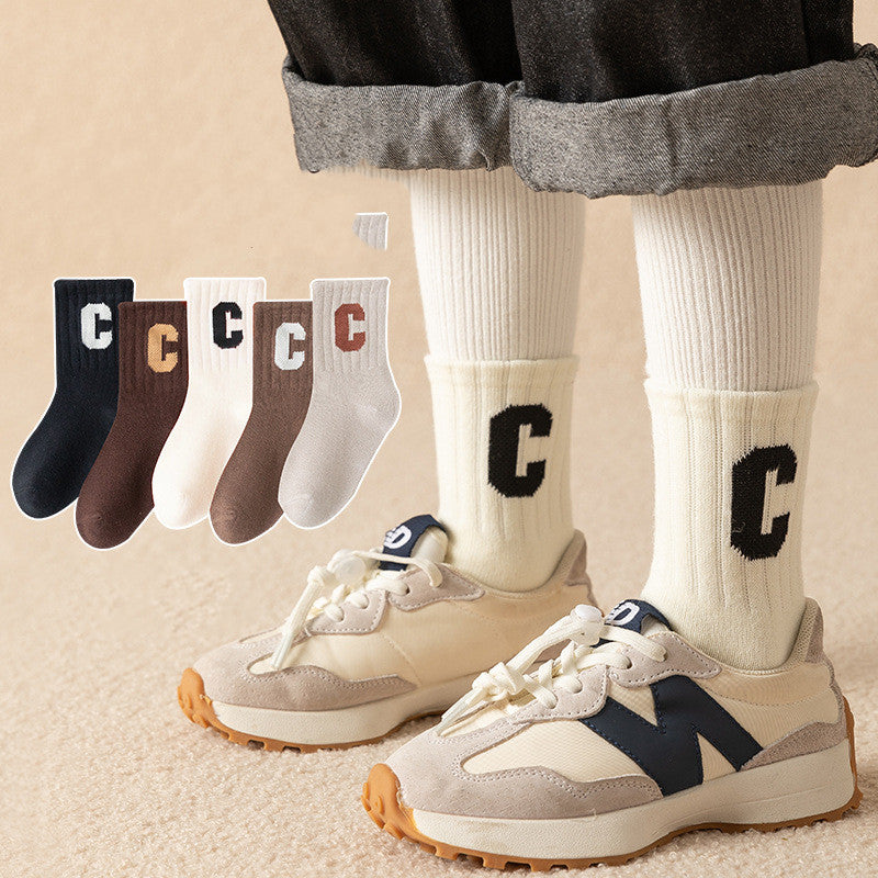 C-letter Medium Tube Combed Cotton Breathable Children's Socks