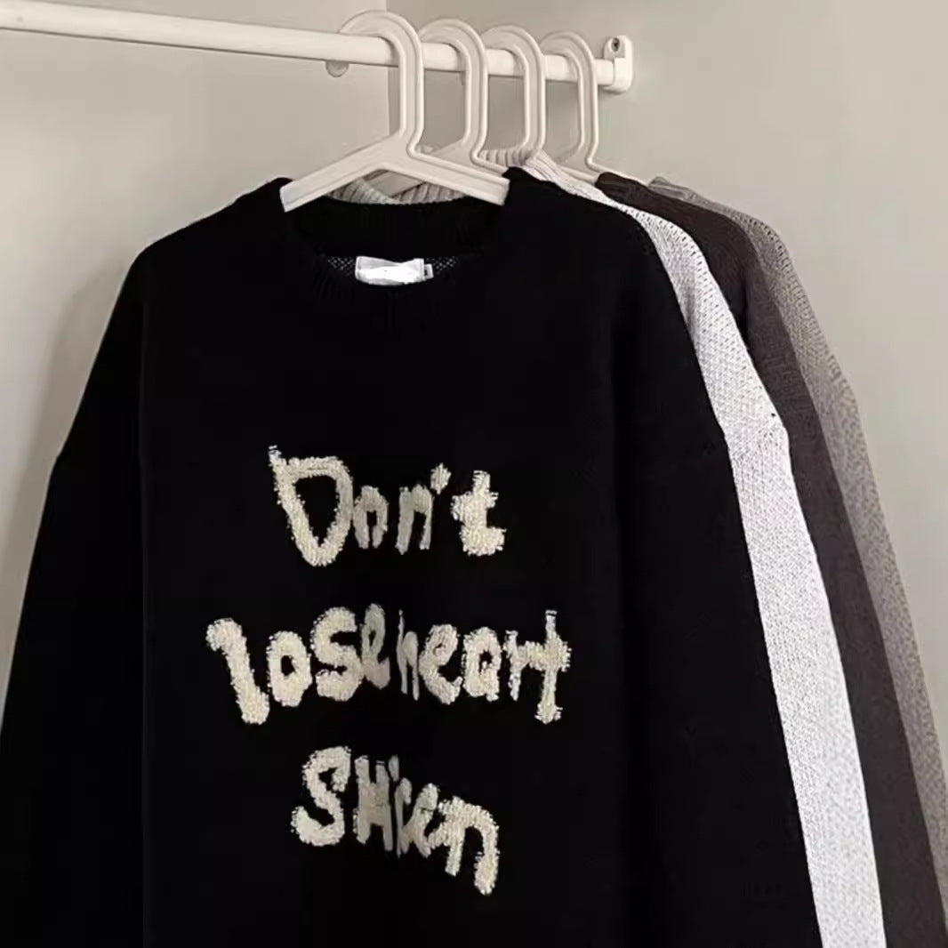 American Retro Design Letter Jacquard Round Neck Sweater For Men And Women