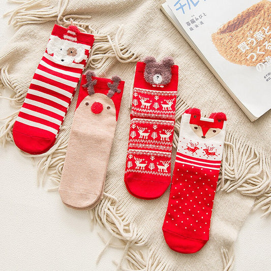 Christmas Gift Box Women's Mid Tube Stockings  4 Pairs