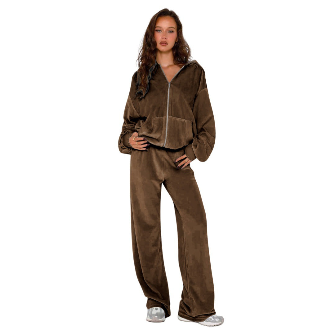 Women's New Fashion Fleece Hooded Two-Piece Set