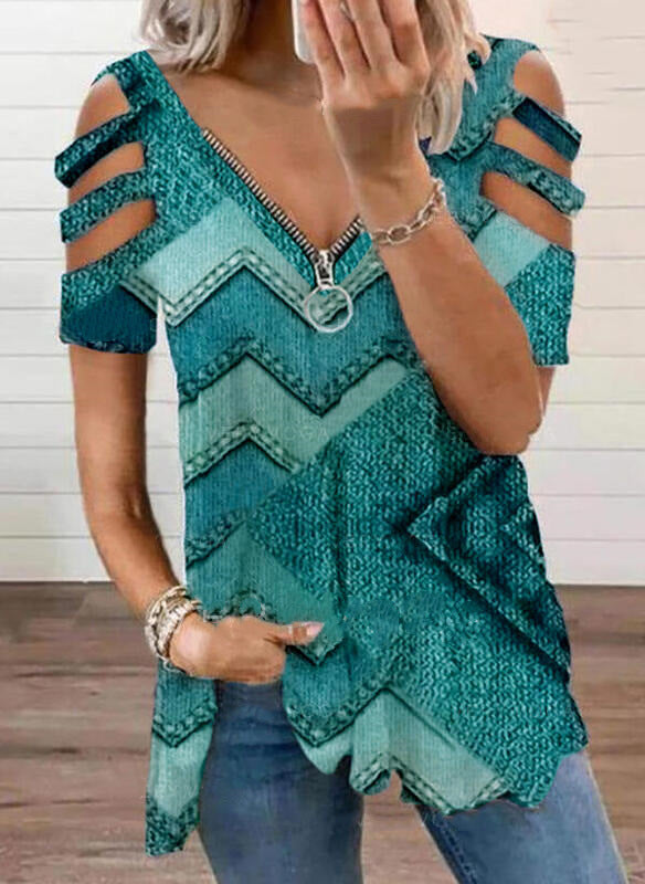 New Women's Casual Hollow Out Shoulder V-Neck Loose T-Shirt Top