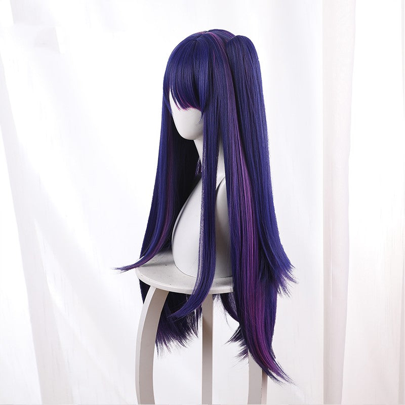 Blue Purple Highlight Single Sided Long Ponytail Cos Wig