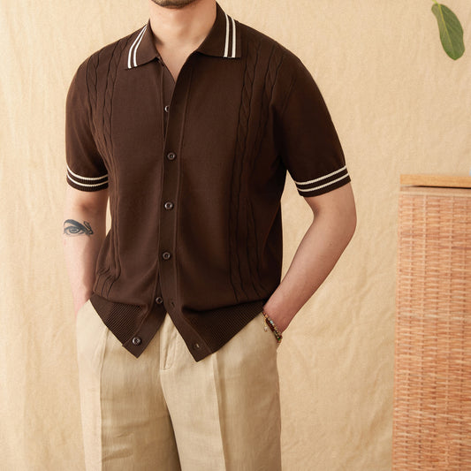 Cotton Leisure Knitted Short-sleeved Lapel Polo Shirt