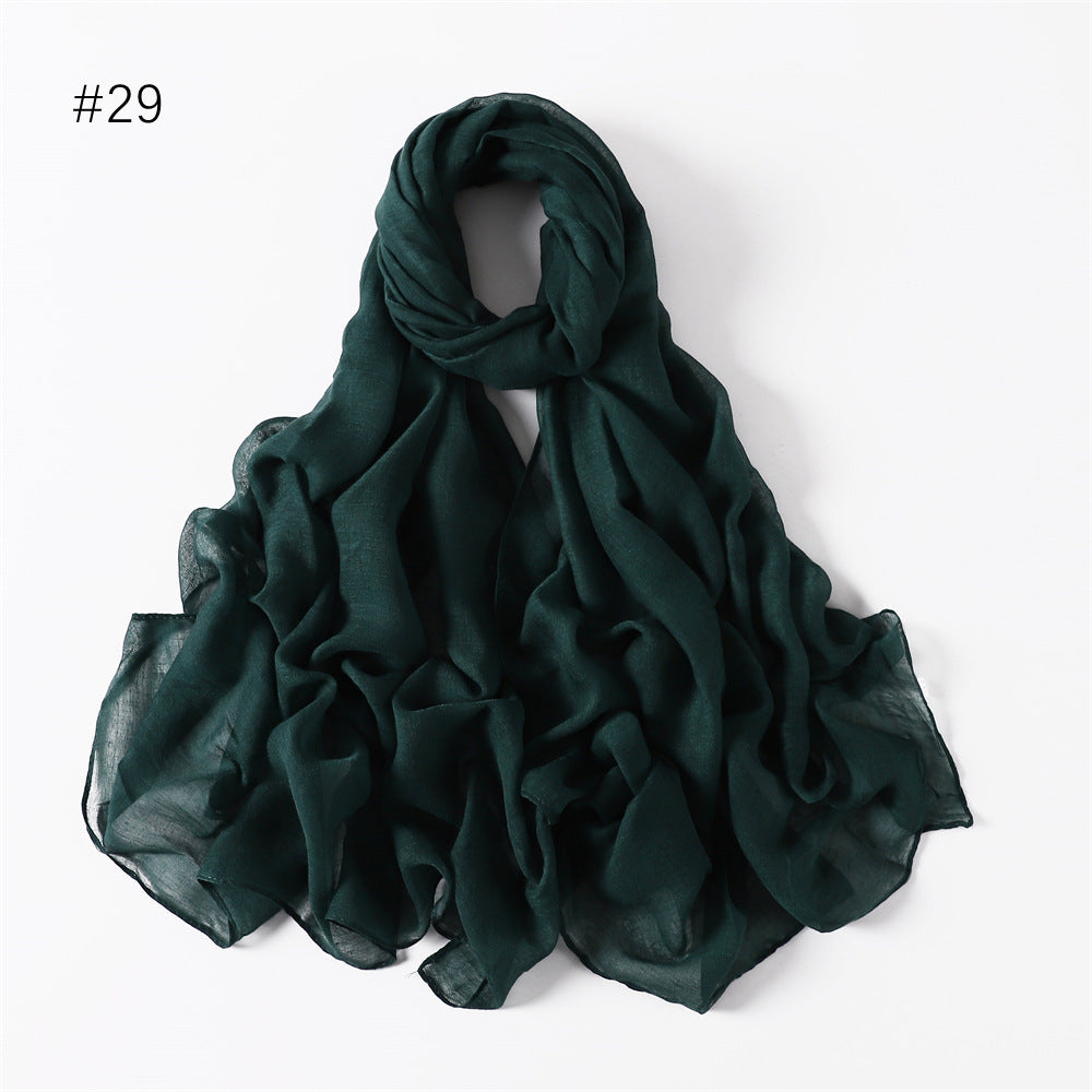Classic Women's Pure Color Tulle Cotton And Linen Breathable Thin Scarf Silk