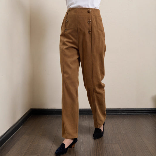 Women's Pit-stripe Buttoned Slim-fit Straight-leg Trousers