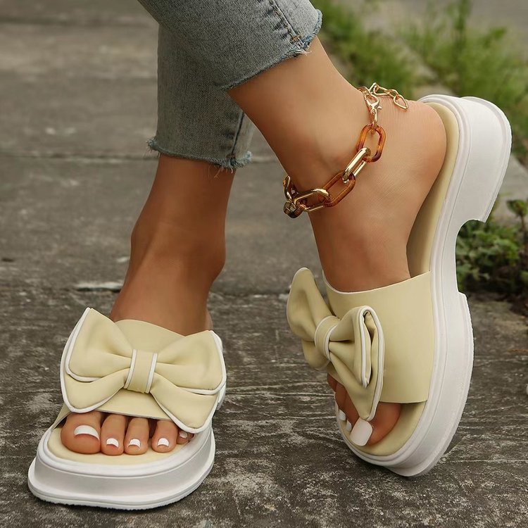 Muffin Platform Bow Slippers With Soft Bottom