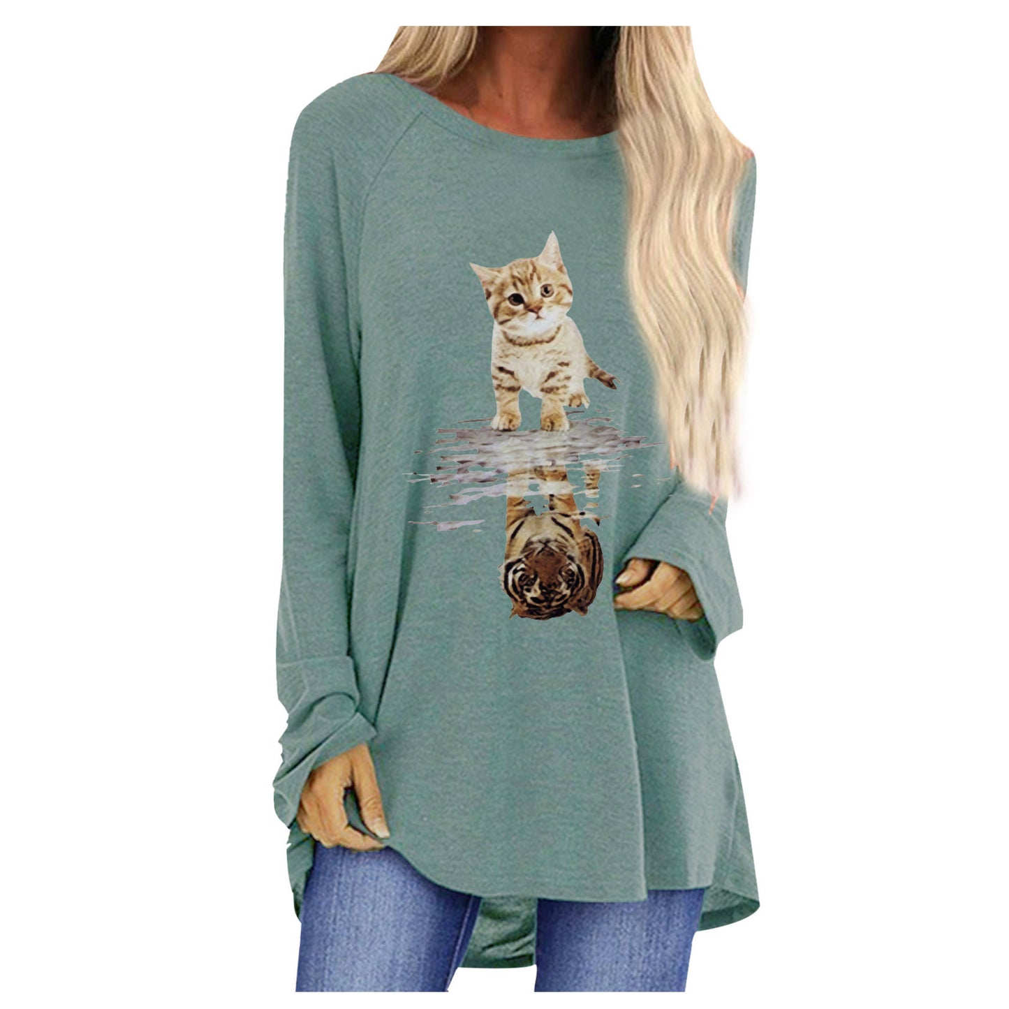 Loose Round Neck Long Sleeve T-shirt For Women