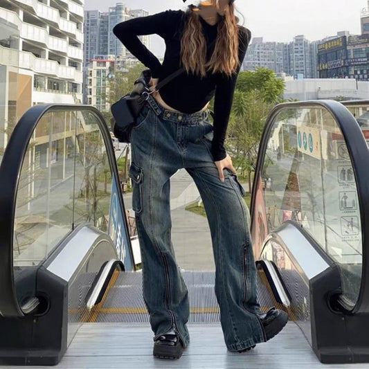 Men's And Women's Fashion Simple Vintage Straight Jeans