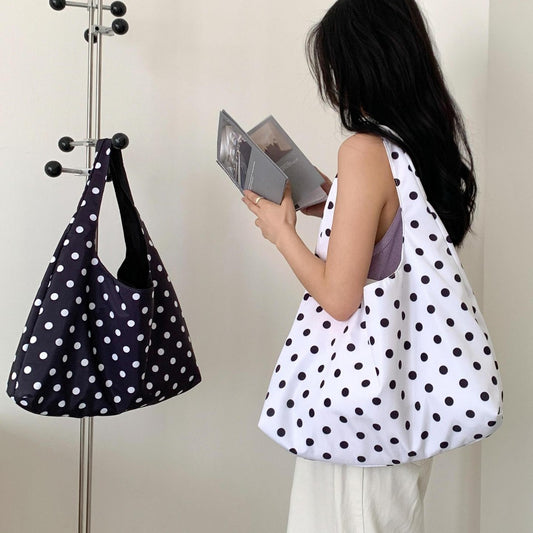New Round Polka-dot Underarm Shoulder Bag Japanese-style Tote Handbag For Women