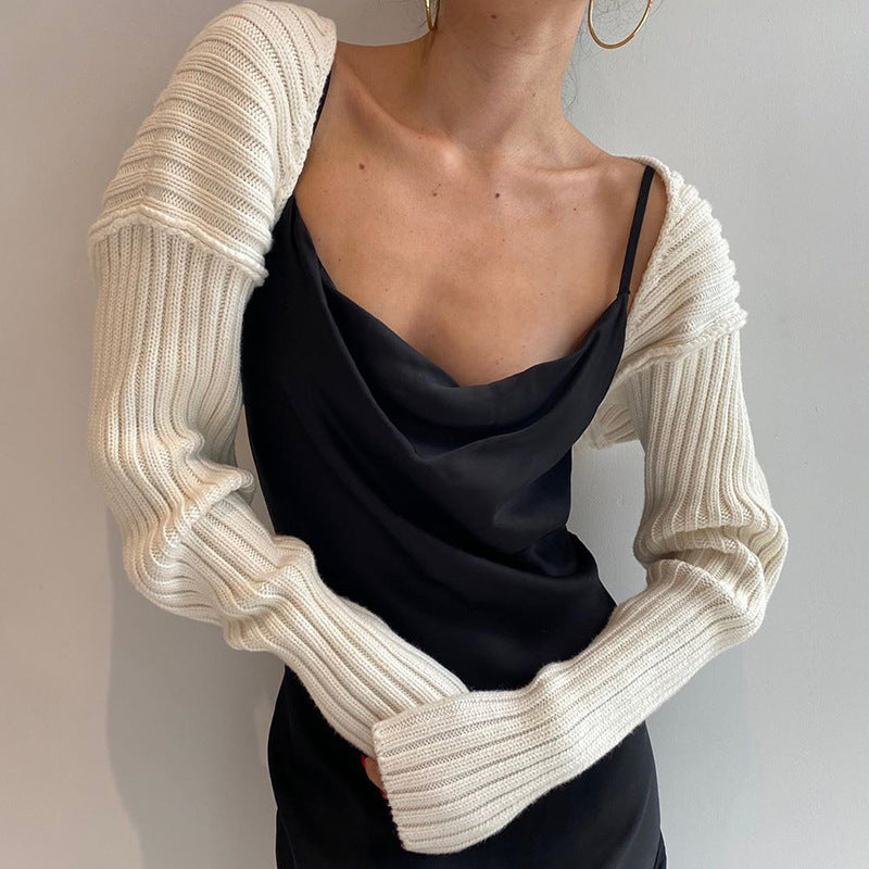 Wool Knitted Sexy Solid Color Ultra Short Long Sleeve