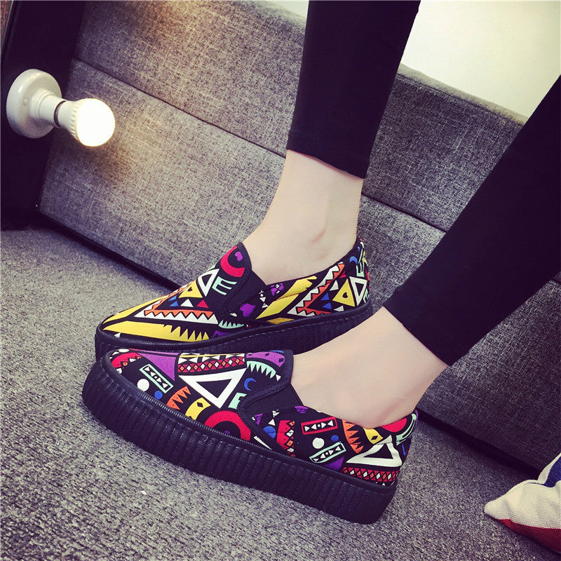 Women's Graffiti Canvas Shoes Fleece-lined Platform Platform Heel Slip-on