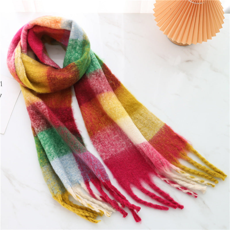 Women's Long Thick Beard Plaid Color Matching Scarf