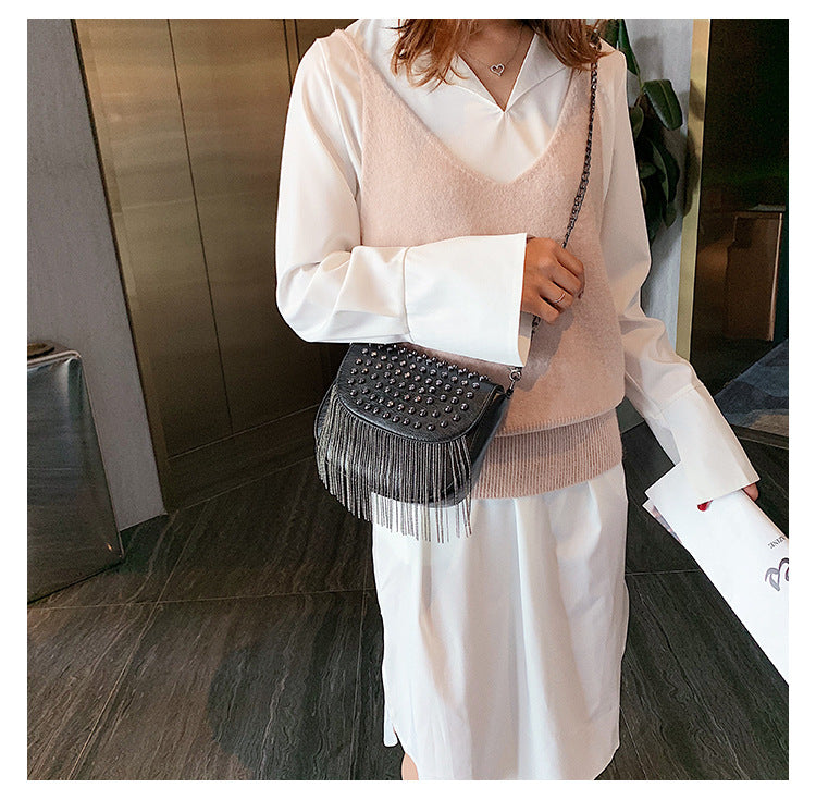 Women's Pu One-shoulder Cross-body Fashionable New Rivet Small Square Bag