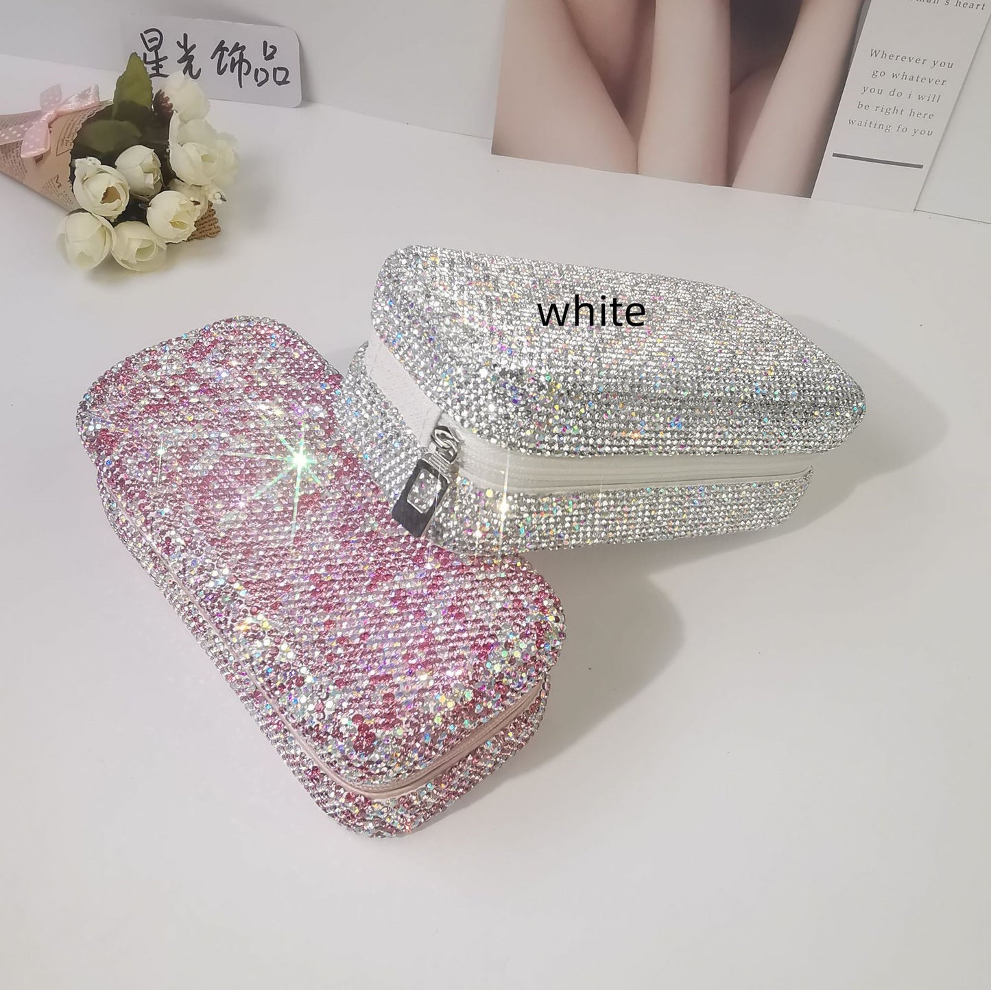 High-grade Rhinestone Portable Candy Color Rectangular Jewelry Box