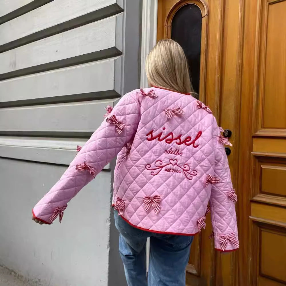 Women's Bow Embroidered Quilted Jacket