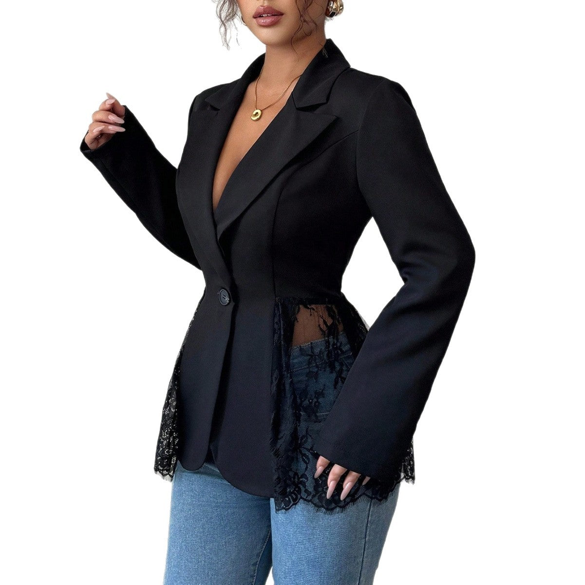 Blazer til kvinder med kontrasterende farver og blonde, slim-fit A-facon