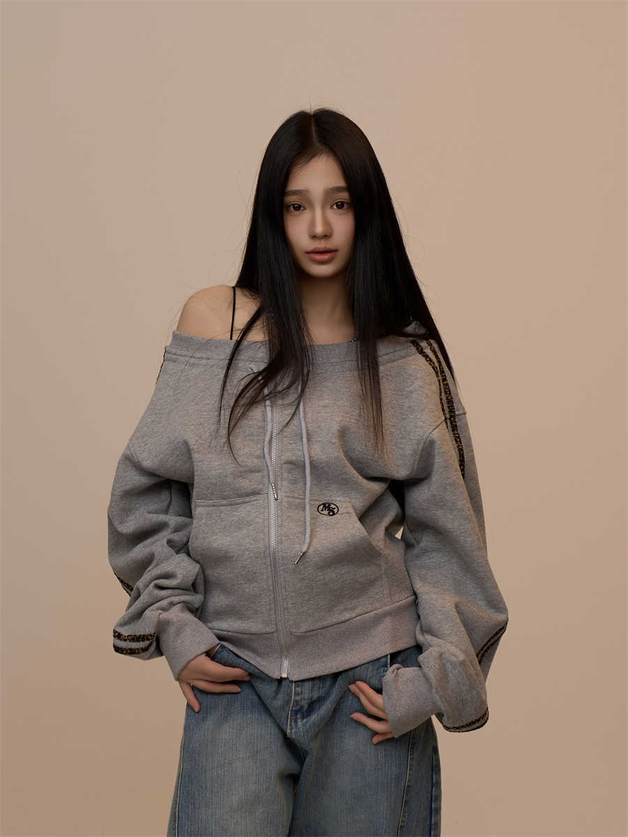 Off-shoulder langærmet sweater, dametoptøj, slim-fit sportstop