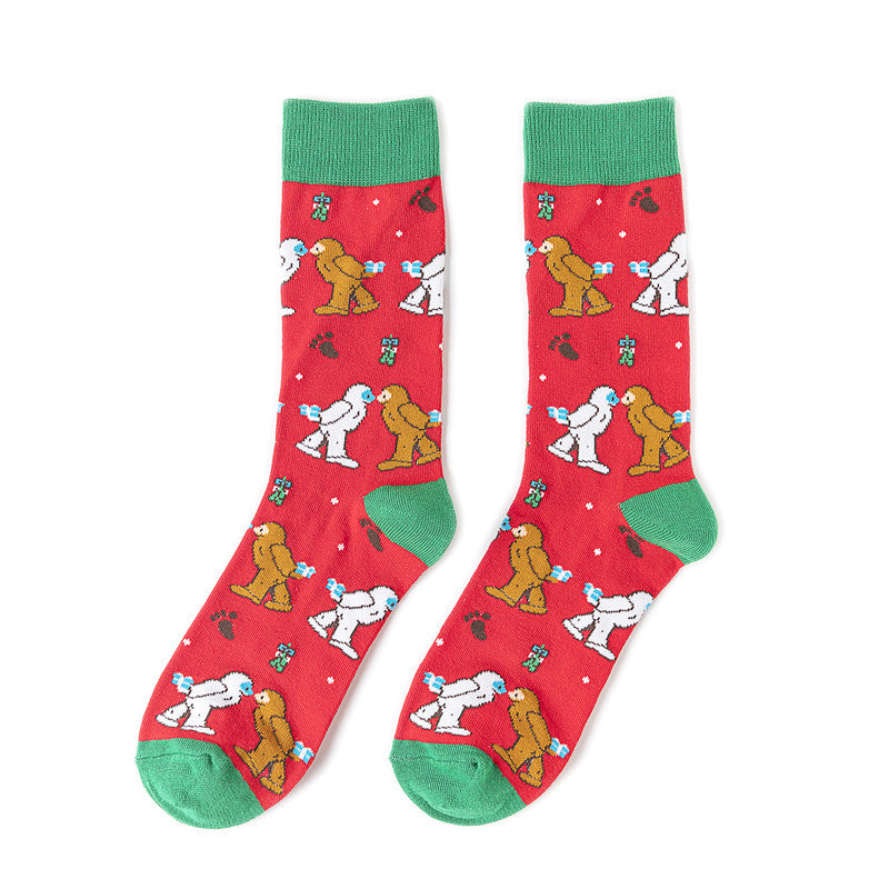 Cotton Cartoon Men's Personalized Christmas Mid-calf Socks