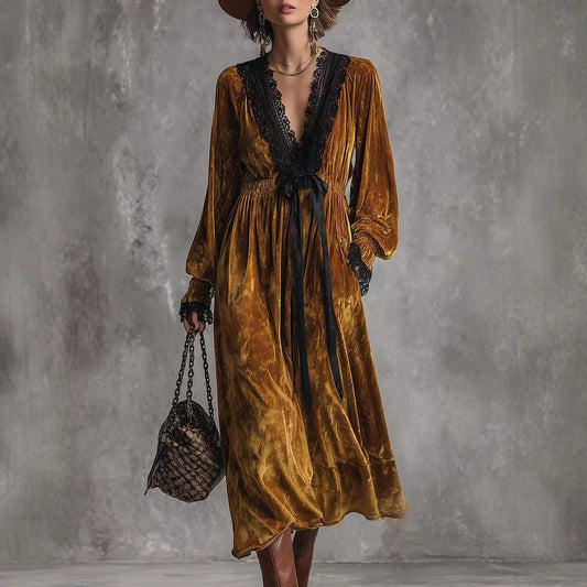 Solid-color Textured Long-sleeve Elegant French-style Dress For Women