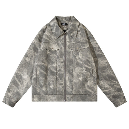 Fashion Tie-dye Loose Leather Coat Men