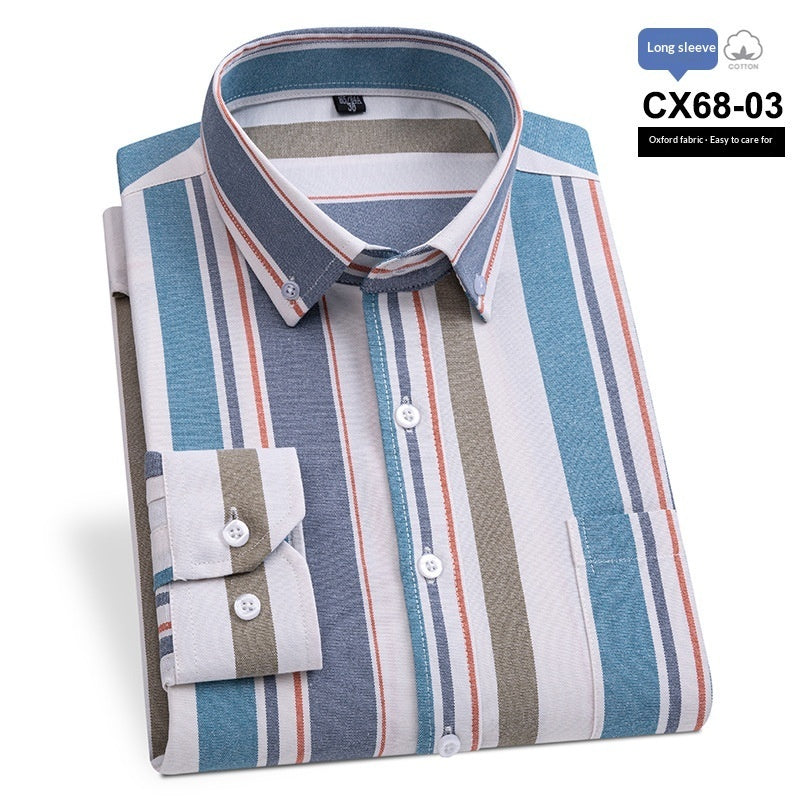 Mens Slim-fit Cotton Oxford Striped Business Shirt With Pockets