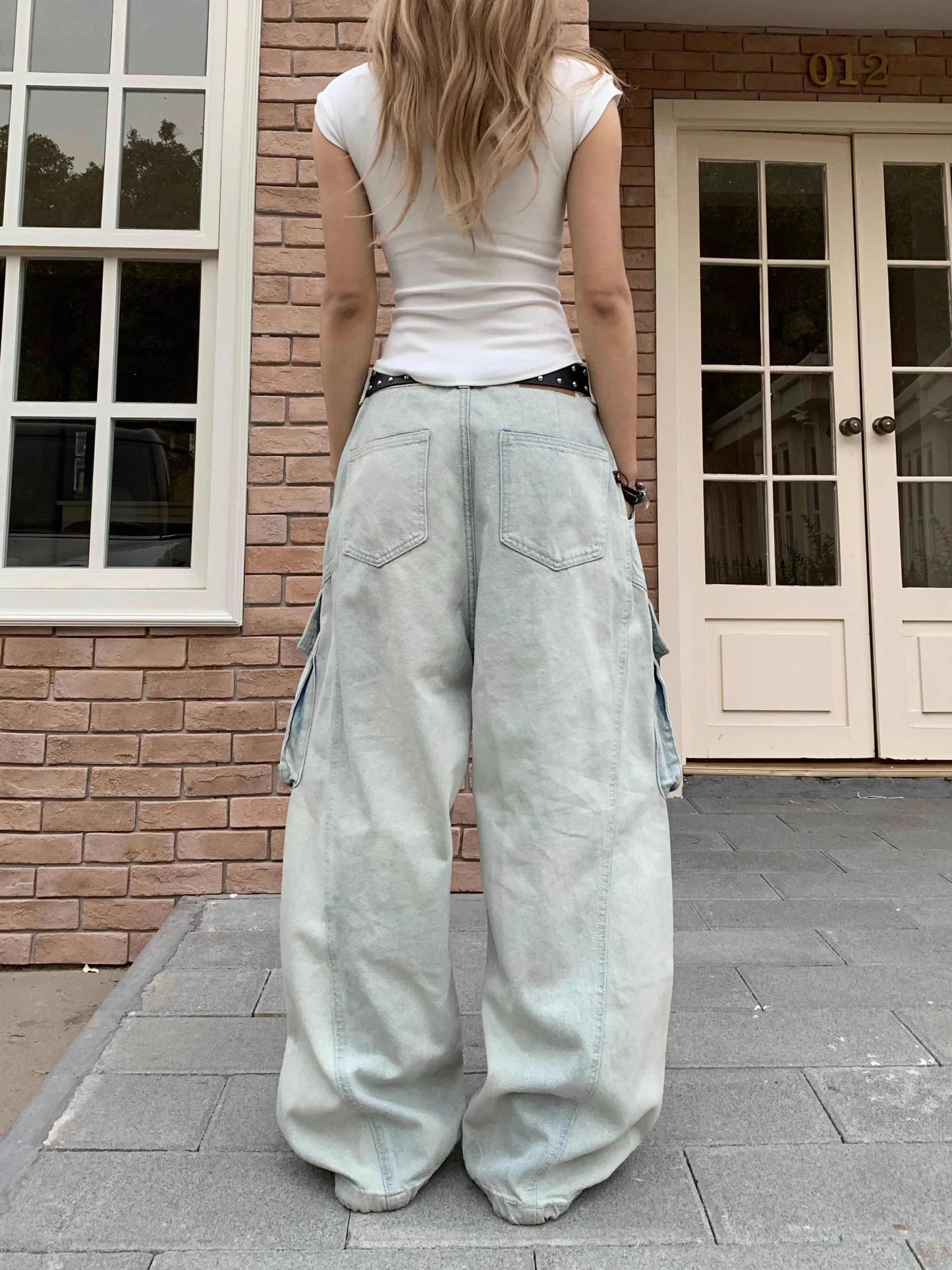 Retro arbejdstøj store lomme-jeans løse lige benbukser