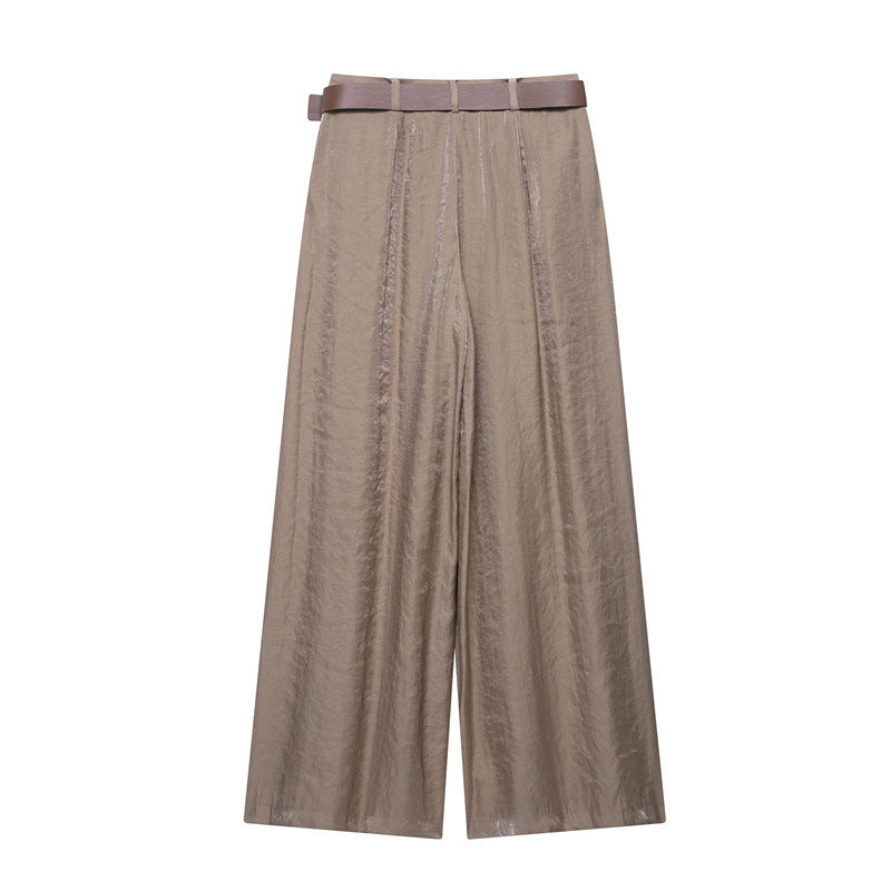 Casual Belt Silk Satin Texture Wide Leg Pants With Belt