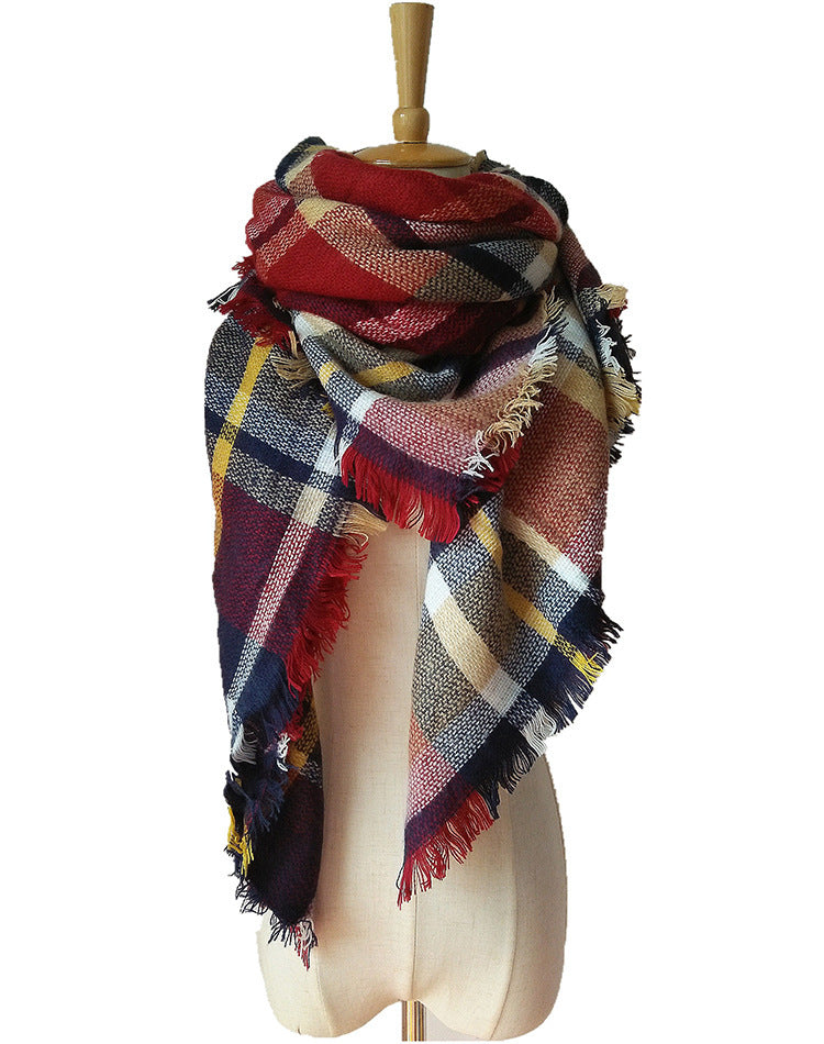 Cashmere-like Double-sided Colorful Plaid Scarf