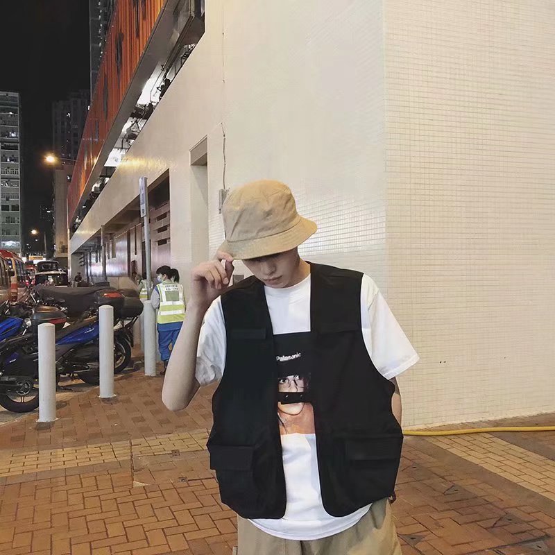 Tooling Style Men's Collarless Vest Casual Loose Vest