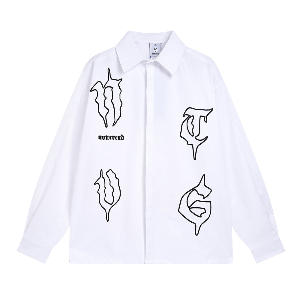 Gothic Letter Printed Long Sleeve Shirt Loose Casual Cardigan