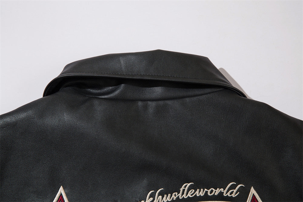 Letter Embroidery Pilot Leather Coat Men