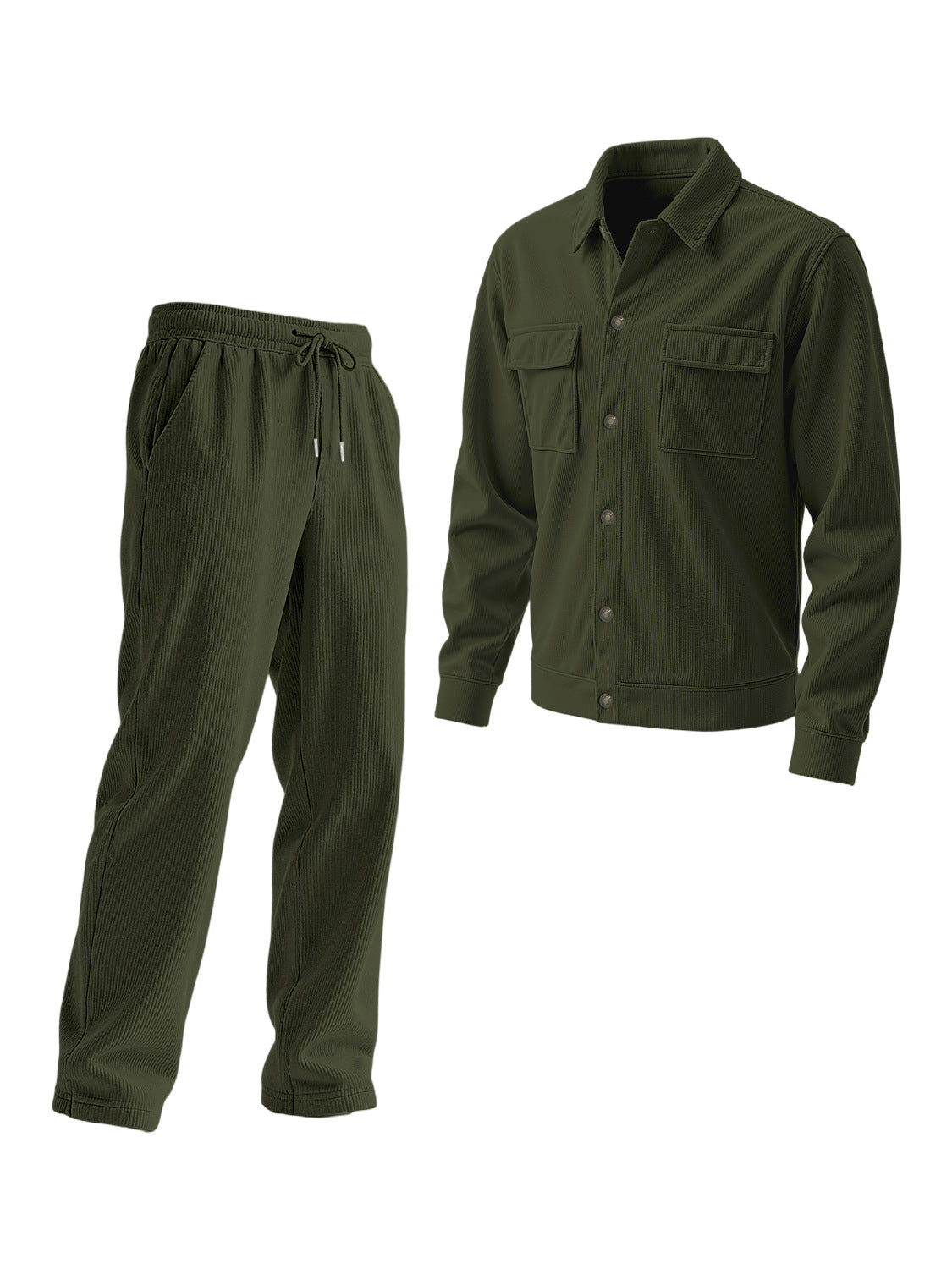 Two-piece Set Featuring A Button-up Collar Long Sleeves And Long Pants