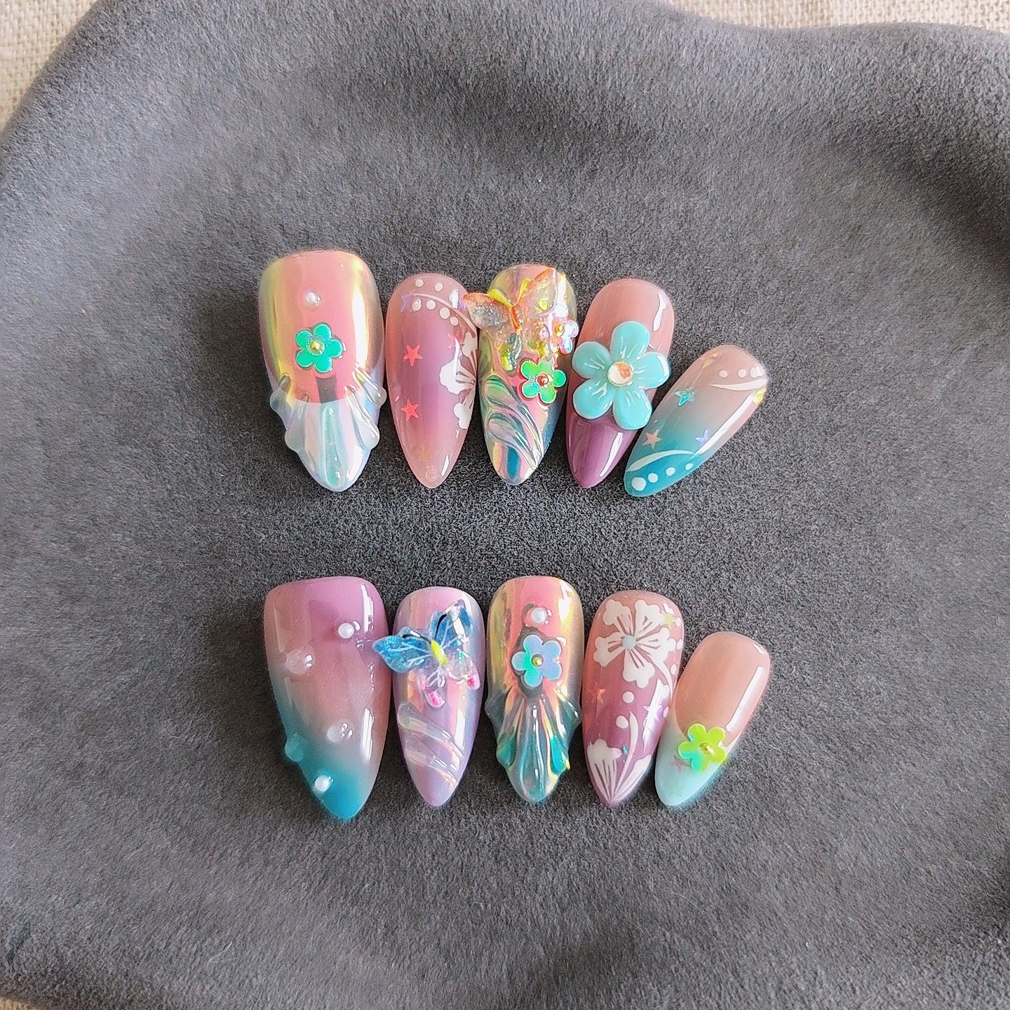 Handmade Colorful Sculpture Small Flower Butterfly Wear Manicure
