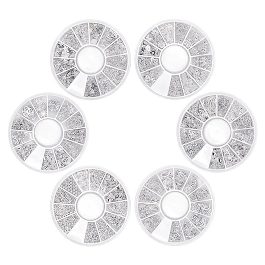 Silver Rivet Xingyue Metal Alloy Nail Box Rhinestone 12 Grid Sequins