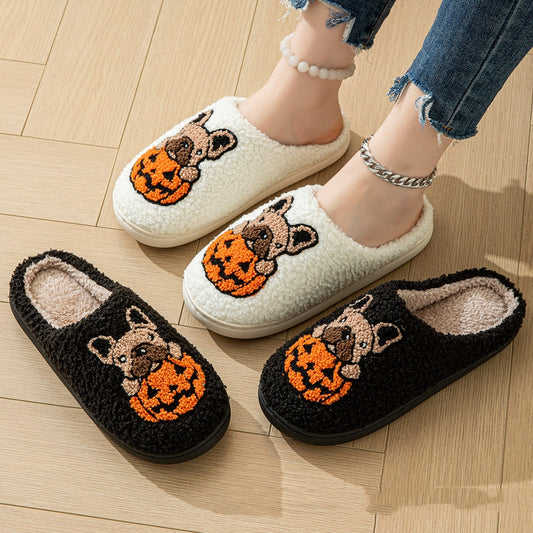 New Halloween Cute Comfy Pumpkin House Slippers Outdoor Indoor For Spooky Season Non-slip Velvet Cotton Slippers