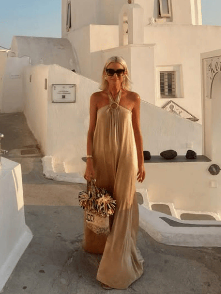 Casual, Minimalist Sleeveless Holiday Dress With A Neck Tie