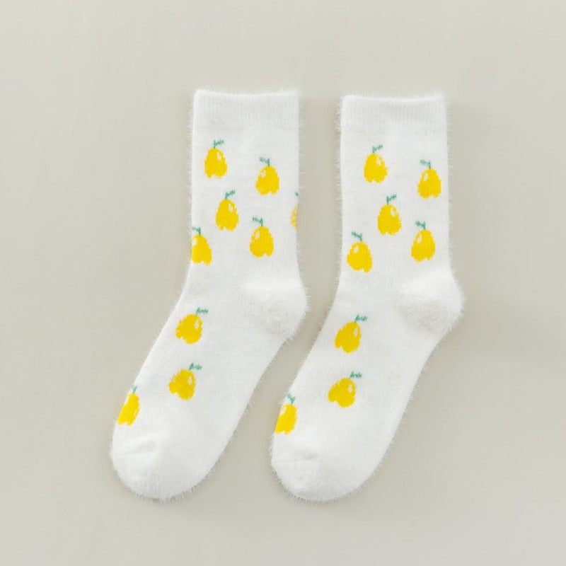 Women's Mid-thigh Fruit Socks Plus Velvet Thickening Winter Warm