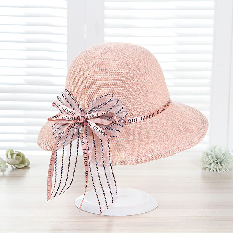 Straw Hat Bow Foldable Fashion