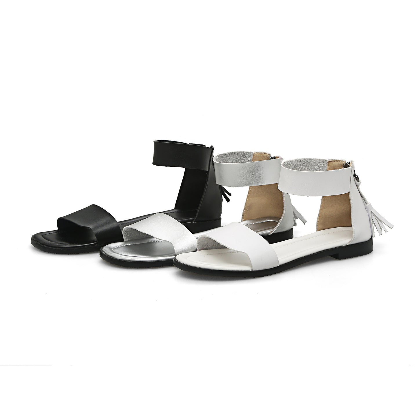 College Style Low-heel Square Heel Zipper Casual Sandals