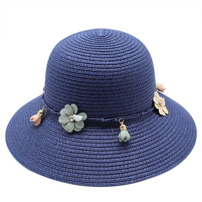 Women's Foldable Sunshade Outdoor Fisherman Flower Straw Hat